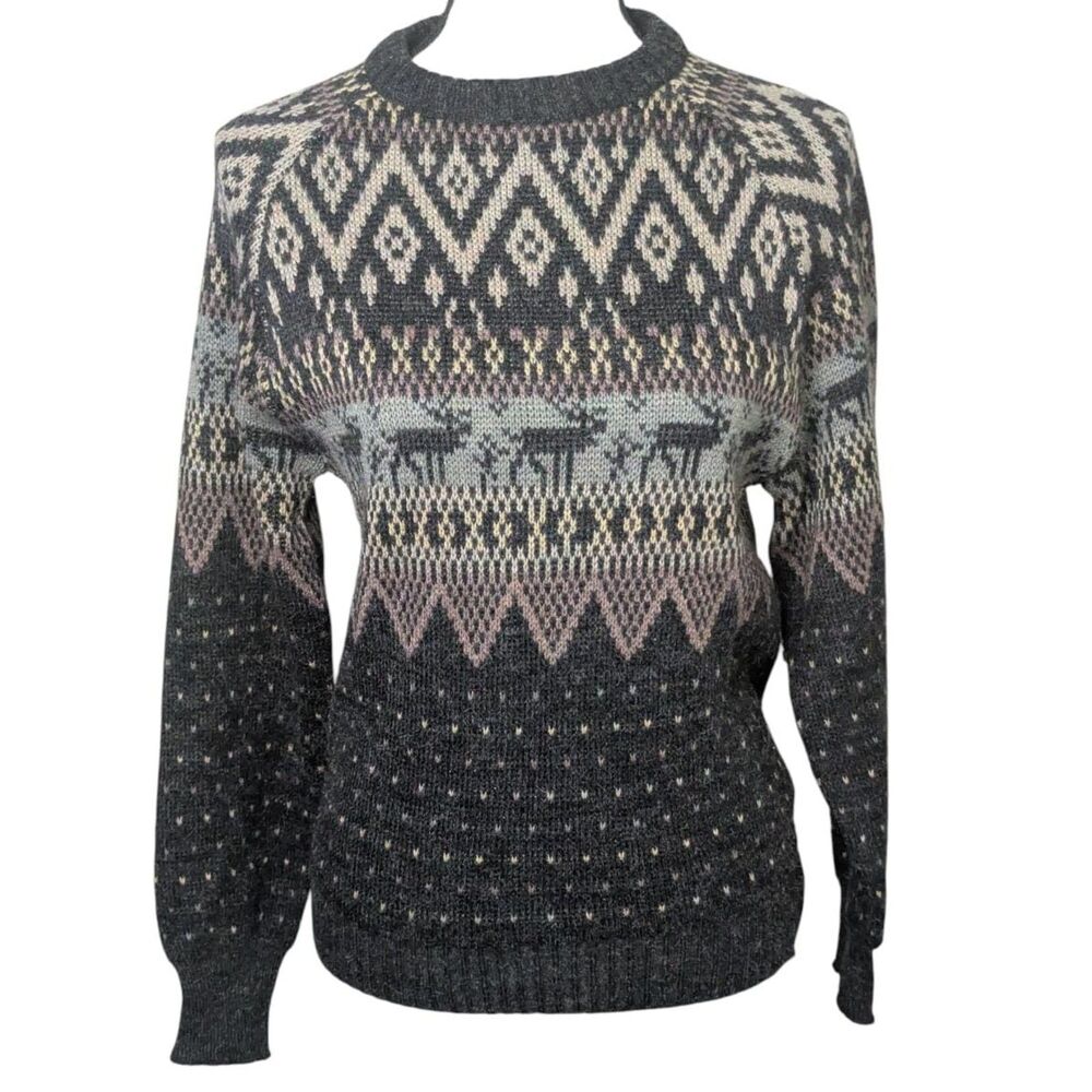 Vintage Kennington California Fair Isle Reindeer Sweater S Wool